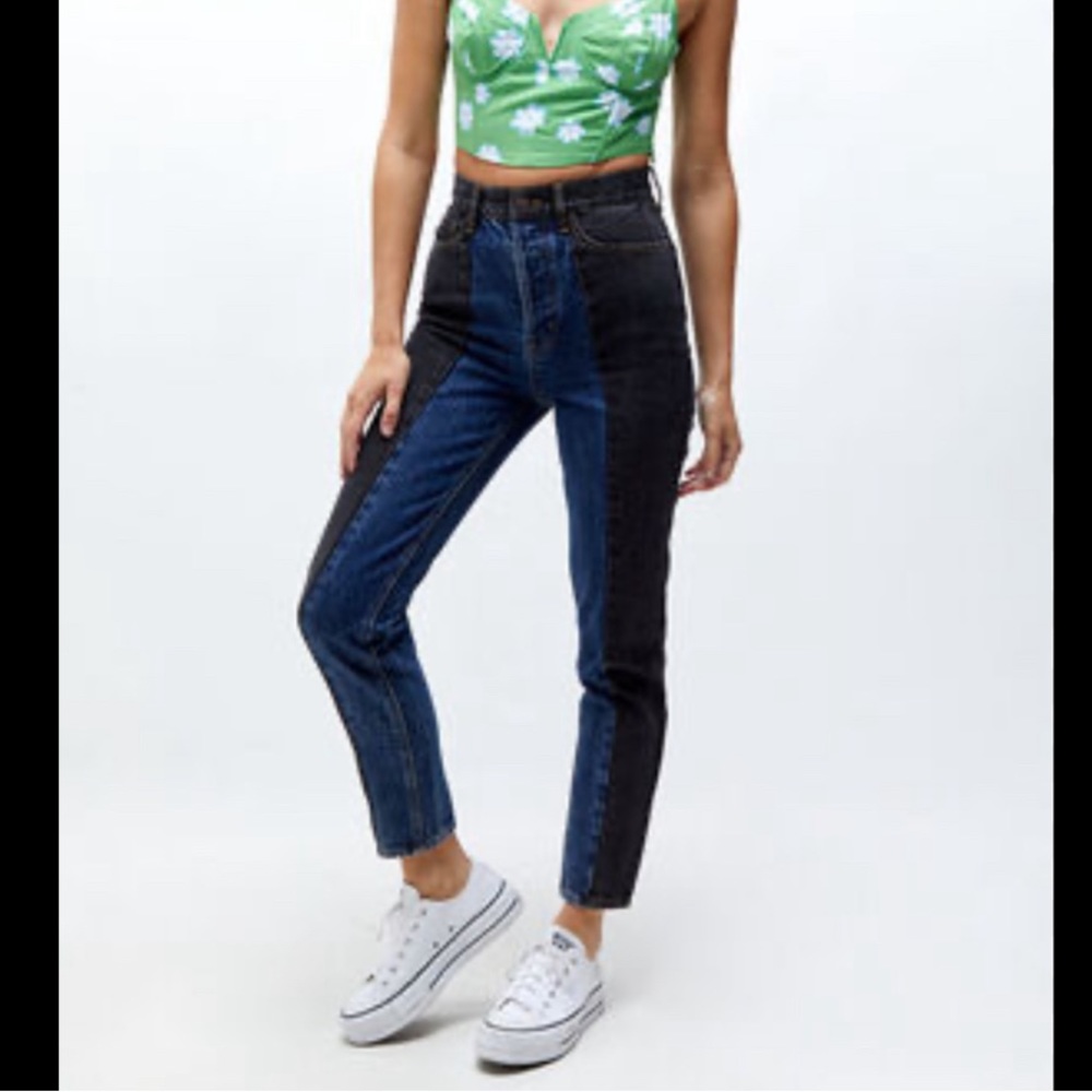 Two Tone Colorblocked Ultra High Waist Jeans